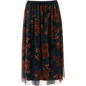 Women's Pull-On Lined Floral Printed Mesh Skirt - Black Floral